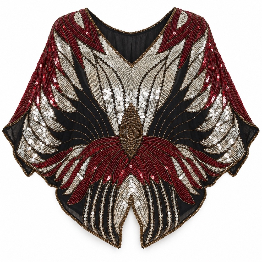 Vintage Silk Sequin Butterfly Top One Size  Art Deco Boho Disco Glam Whimsigoth